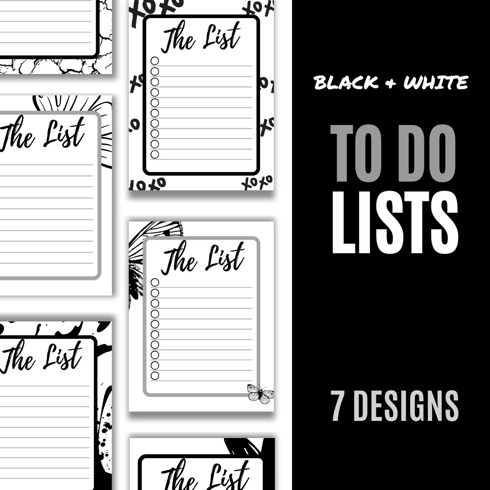 Black and White To-Do Lists - 7 Designs